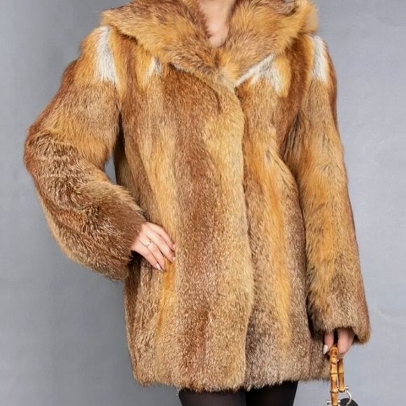 LUXURY REAL RED FOX COAT FUR JACKET W/ HOOD, SZ M - Picture 4 of 16